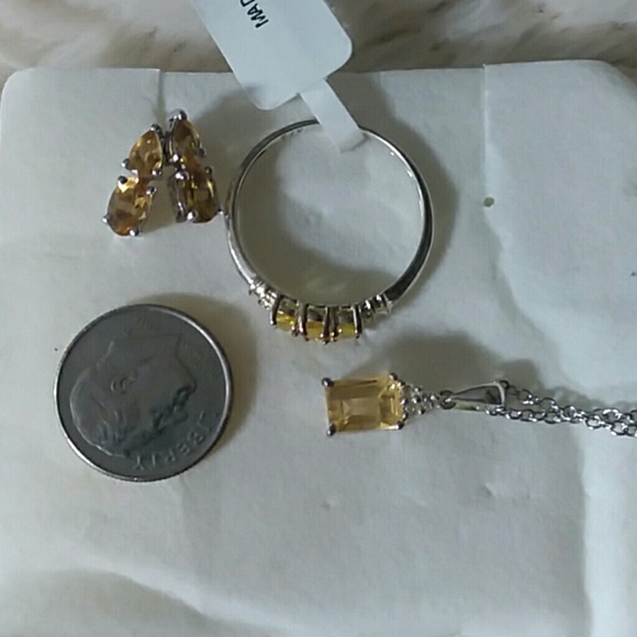 Citrine Jewlery set Ring Earring Necklace yellow - Picture 7 of 7